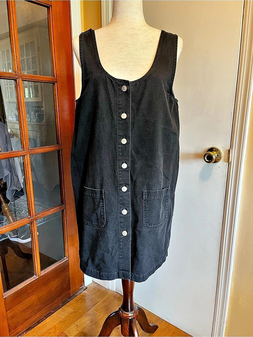 Vintage Cherokee Black Denim Button Front Dress Size Medium